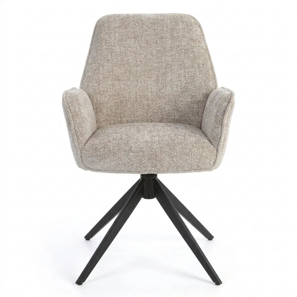 6er Set drehbare Esszimmerstühle in Beige mit Chenille-Stoff