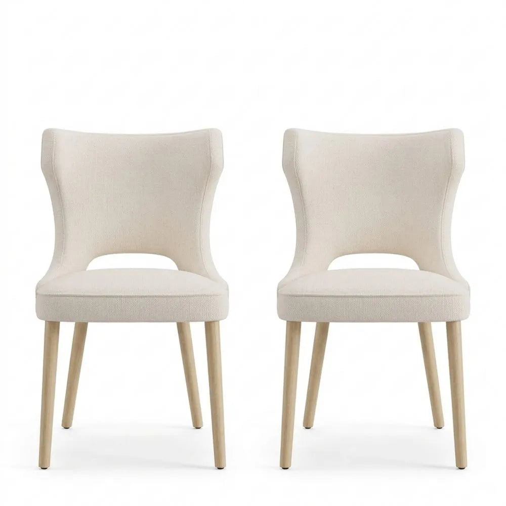 Gepolsterte Esszimmerstühle im 2er Set mit Rückenlehne und Holzbeinen, Beige
