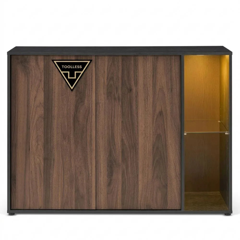 Moderner Sideboard mit LED-Beleuchtung, schwarz, verstellbare Ablagen, für Wohnzimmer