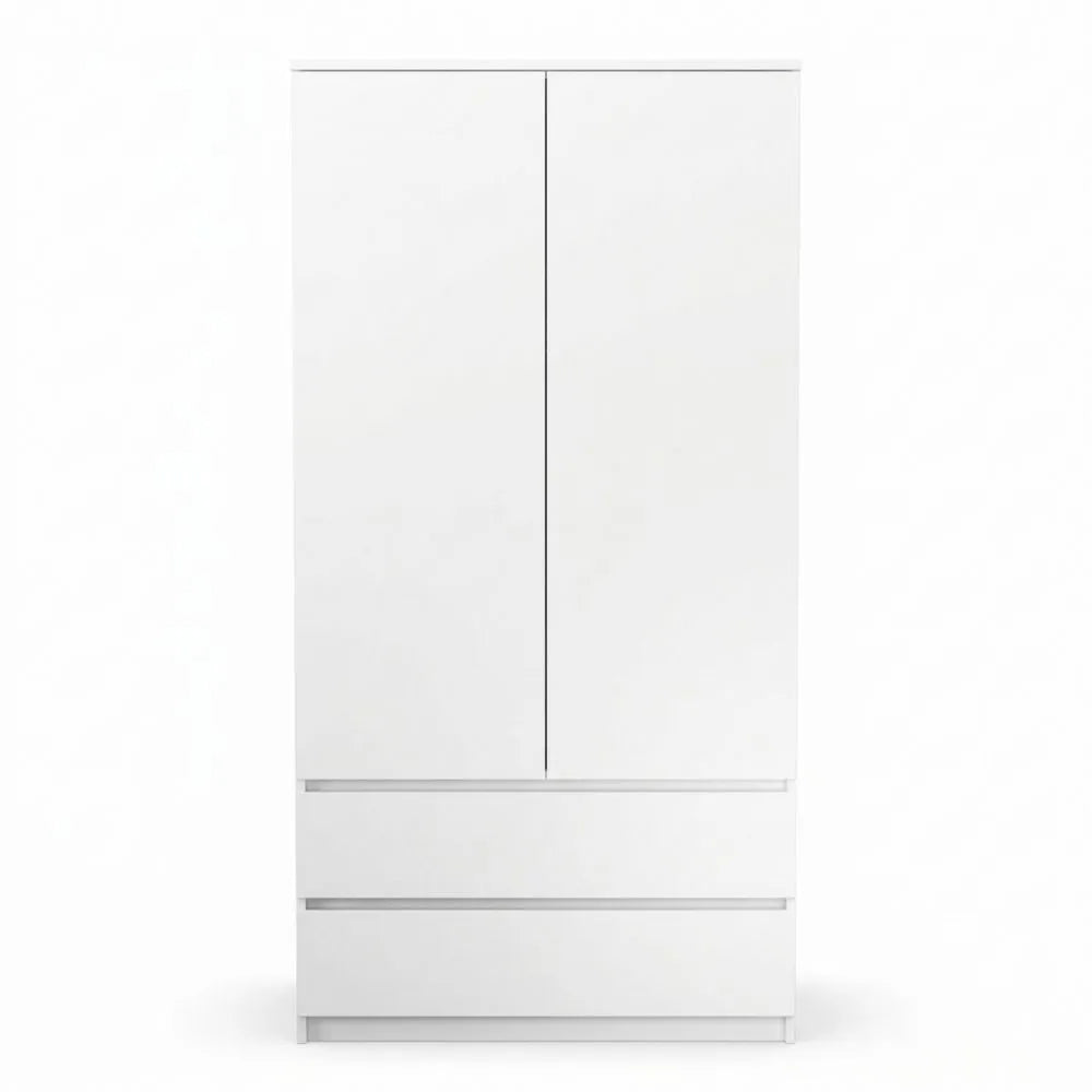 Zweitüriger Kleiderschrank weiß für Kinderzimmer, 90 cm, mit 2 Schubladen