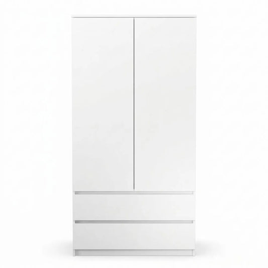 Zweitüriger Kleiderschrank weiß für Kinderzimmer, 90 cm, mit 2 Schubladen