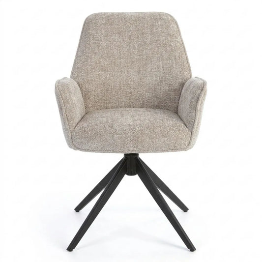6er Set drehbare Esszimmerstühle in Beige mit Chenille-Stoff