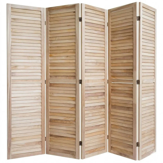 4-teiliger Holz-Paravent mit Lamellen - Vintage-Stil, 170 cm Sichtschutz