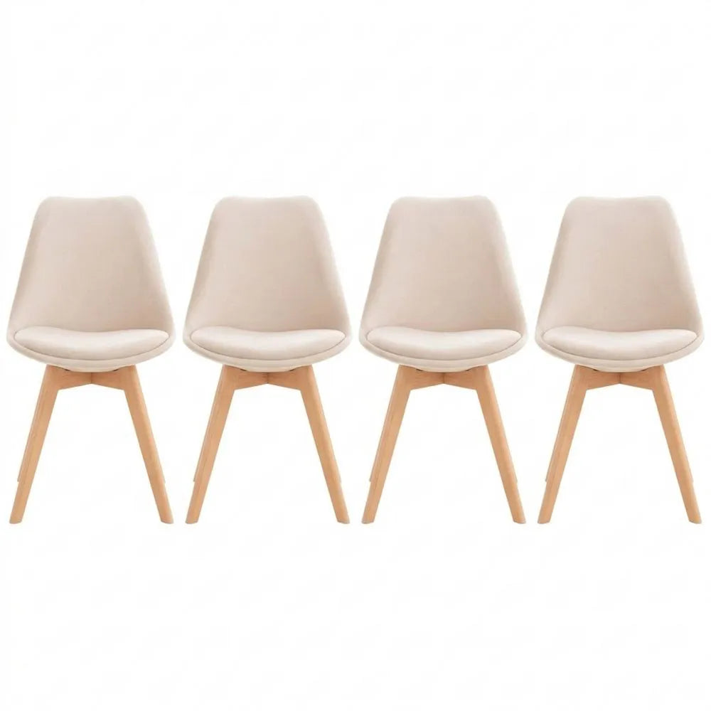 4er Set Esszimmerstuhl aus Samt mit Holzgestell, Beige