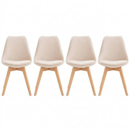 4er Set Esszimmerstuhl aus Samt mit Holzgestell, Beige