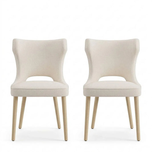 Gepolsterte Esszimmerstühle im 2er Set mit Rückenlehne und Holzbeinen, Beige