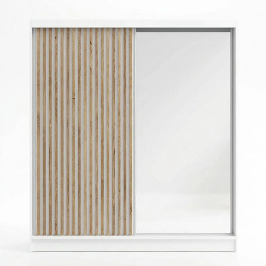 Zweiflügeliger Kleiderschrank mit Spiegel in Weiß, 200 cm