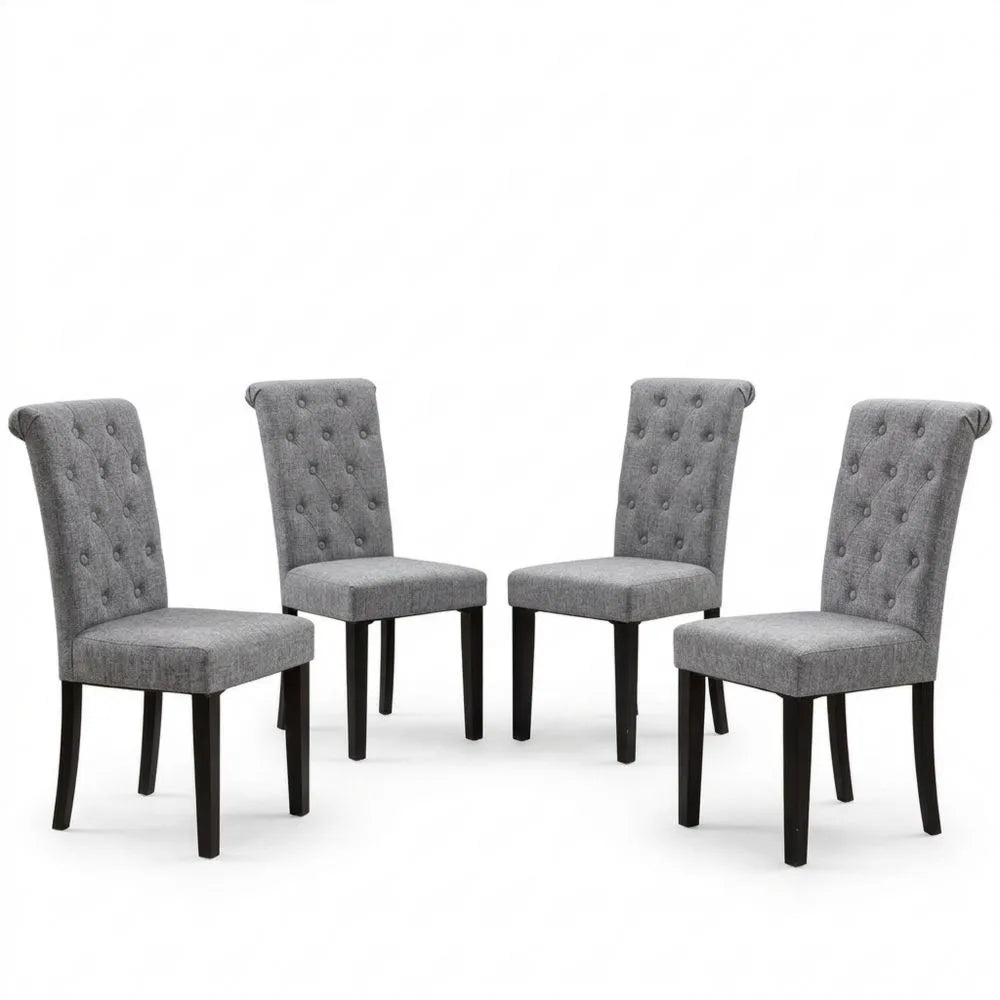 Polsterstühle Set mit Hoher Rückenlehne, Massivholzbeine, Leinenoptik, Dunkelgrau