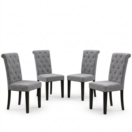 Polsterstühle Set mit Hoher Rückenlehne, Massivholzbeine, Leinenoptik, Dunkelgrau