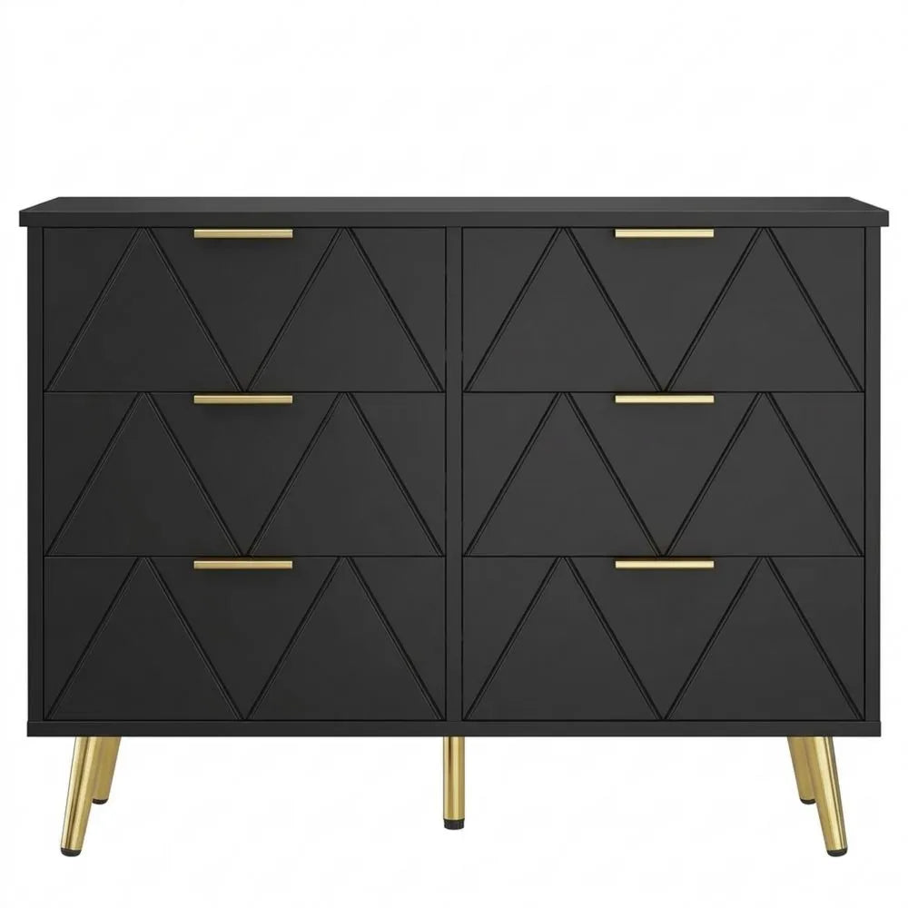 Moderne Kommode mit 6 Schubladen für Schlafzimmer, Holz, Schwarz