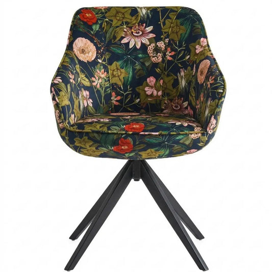 Drehbarer Esszimmerstuhl mit Armlehnen und Blumenmuster